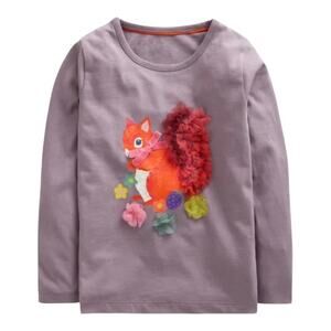 🆕 Mini Boden NWT 3/4 Yrs Purple Squirrel Long Sleeve Appliqué Shirt
